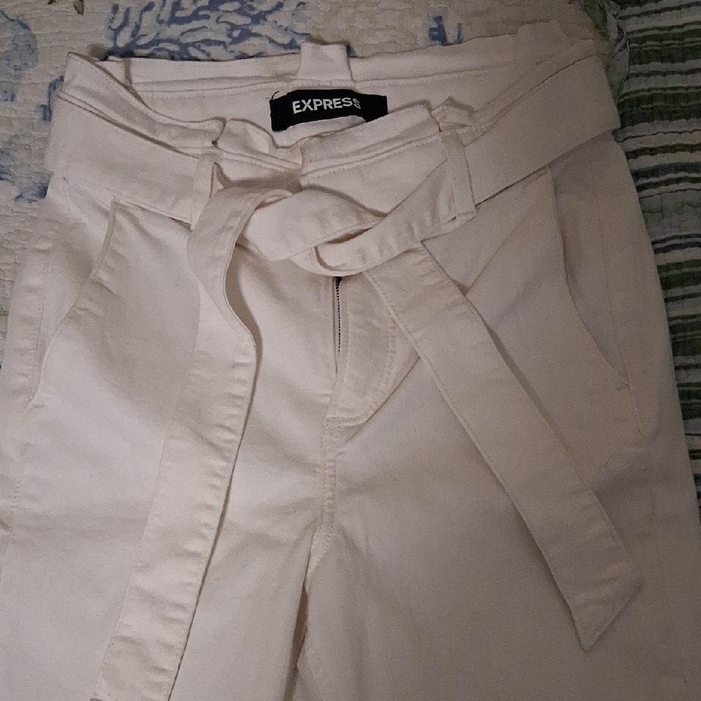 Express Off-White Tie-Waist Trousers